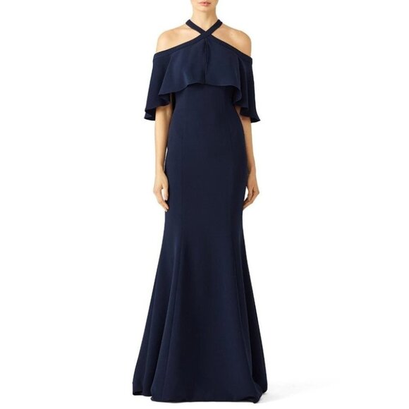 Carmen Marc Valvo Navy Blue Kayla Formal Gown $795 - Picture 3 of 10
